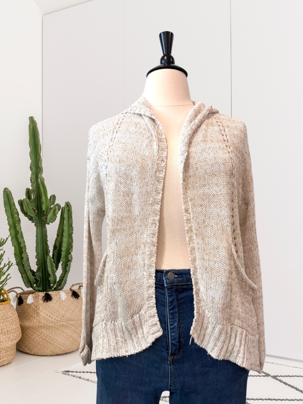 Rip Curl Hooded Open Front Knit Cardigan Sweater